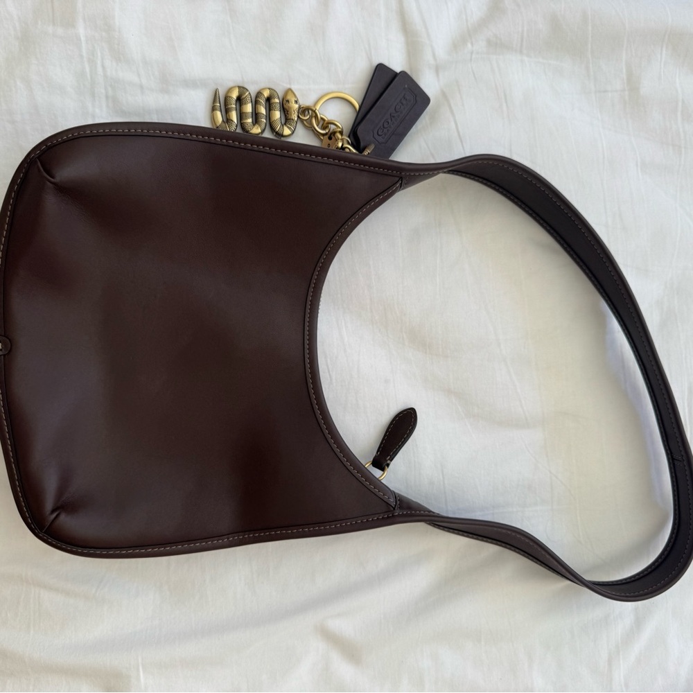Coach Dark Brown Leather Shoulder Bag with Snake Charm